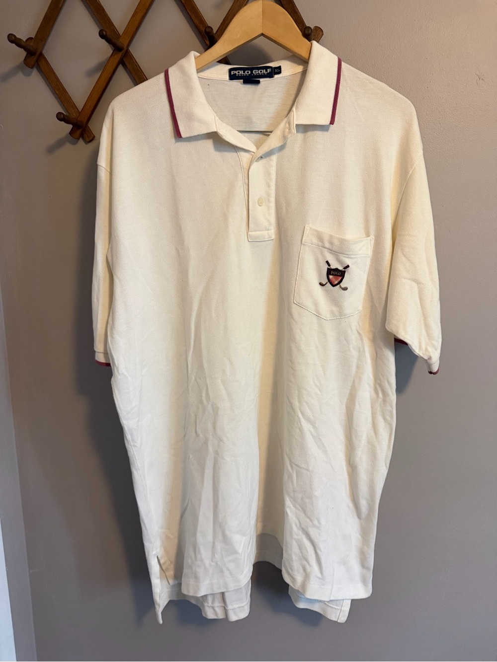 Polo Golf Ralph Lauren White Tipped Crest Pocket Polo Shirt Oversized  XL